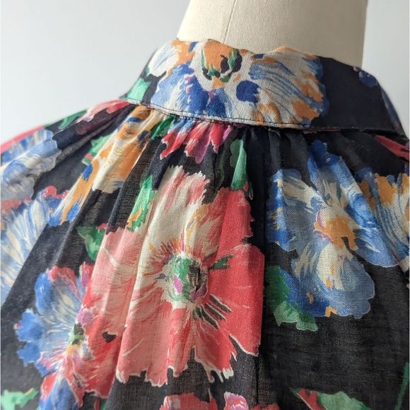Floral gauzy vintage tie neck peter pan collar blouse M - Picture 5 of 15